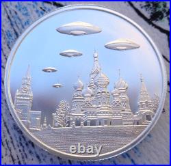 2 oz. 2023 UFO'S over the KREMLIN Red Square Thick BU rounds. 999 fine silver