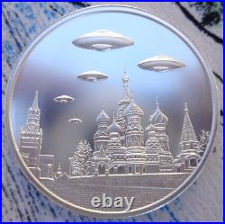 2 oz. 2023 UFO'S over the KREMLIN Red Square Thick BU rounds. 999 fine silver