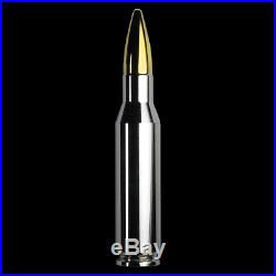2 oz Silver Bullet. 308 Caliber (Gold & Rhodium Gilded) Solid Silver Imported