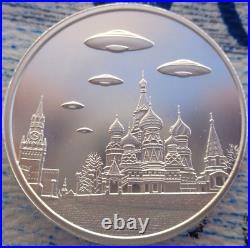 2 oz. UFO'S over the KREMLIN Red Square thick alien round. 999 fine silver