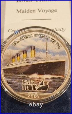 2 x 2005 Westminster Colorised 999. Solid Silver RMS Titanic 1$ Coins