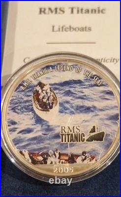 2 x 2005 Westminster Colorised 999. Solid Silver RMS Titanic 1$ Coins