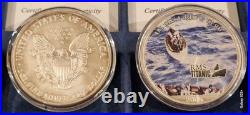 2 x 2005 Westminster Colorised 999. Solid Silver RMS Titanic 1$ Coins