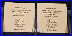 2 x 2005 Westminster Colorised 999. Solid Silver RMS Titanic 1$ Coins