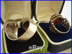 2 x Vintage 1970s Caithness Glass Paperweight Solid Silver Ring, Hallmarked