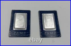2x PAMP Suisse Lady Fortuna 1 Troy Ounce. 999 Swiss Fine Silver Bar 1h In Assay