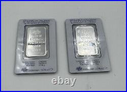 2x PAMP Suisse Lady Fortuna 1 Troy Ounce. 999 Swiss Fine Silver Bar 1h In Assay