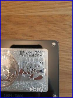 30th Anniversary Of Chinese Silver Panda Solid Silver Coin Bar 3oz 10 Yuan