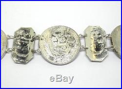 3 Large Coin Piece 1934 PERU Lima UN SOL Solid 900 Sterling SILVER Link Bracelet