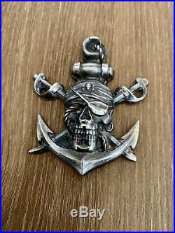 3 Ounce. 999fs Pure Solid Silver Pirate Skull Anchor Hand poured