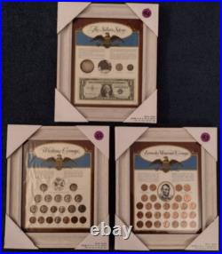 3-VINTAGE -COIN & CURRENCY SETS in NEW SOLID WOOD 8 X 10 FRAMES WithMUSEUM GLASS