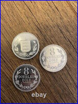 3 X 2012 Guernsey 8 Doubles Coins Silver 1oz, Silver Billion, 999 Silver, Solid