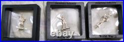 3 american infantry Solid. 999 silver figures Ww2 War Hand Pour