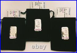 3 x 100g Metalor 999 Solid Silver Bars with certificates and pouches