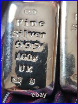 3x 100 G Solid Silver Bars For Sale