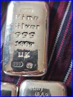 3x 100 G Solid Silver Bars For Sale