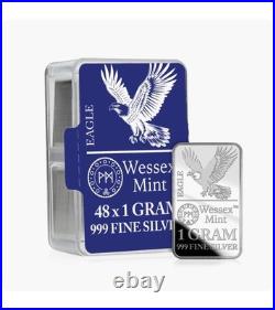 48x1g Wessex Mint Silver EAGLE Solid Silver Bullion Bars Limited Edition
