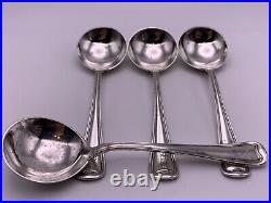 4 Gorham Sterling Old French Round 5 1/4 Soup/Bullion Spoons 1905 Monogrammed