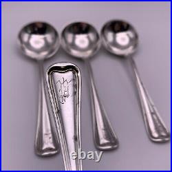 4 Gorham Sterling Old French Round 5 1/4 Soup/Bullion Spoons 1905 Monogrammed