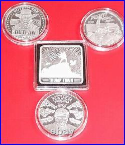 4 oz Silver Trump Lot-3 one oz Silver Rounds and 1 One oz Silver Square Limtd Ed