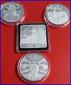 4 oz Silver Trump Lot-3 one oz Silver Rounds and 1 One oz Silver Square Limtd Ed