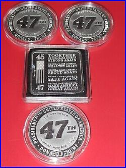 4 oz Silver Trump Lot-3 one oz Silver Rounds and 1 One oz Silver Square Limtd Ed