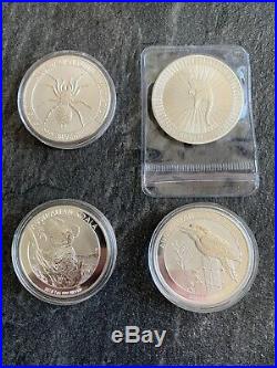 4 x 1oz Australian Collection Solid Silver Coins Spider, Kangaroo, Kook & Koala