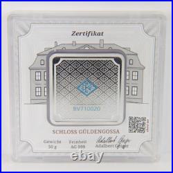 50 Gram. 999 Fine Silver Bullion Bar Geiger Original Square Sealed in Case