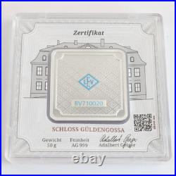 50 Gram. 999 Fine Silver Bullion Bar Geiger Original Square Sealed in Case