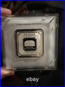 50 Gram Geiger Edelmetalle. 999 Silver Bullion Square Bar In Sealed Assay Case