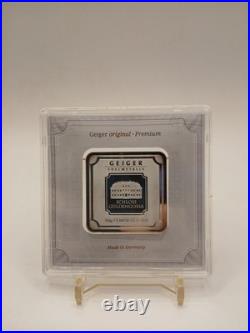 50 gram. 999 Silver Bar Geiger Edelmetalle (Original Square Assay)