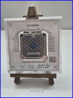 50 gram. 999 Silver Square Geiger Edelmetalle Encapsulated in Assay UV Security