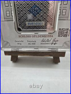 50 gram. 999 Silver Square Geiger Edelmetalle Encapsulated in Assay UV Security
