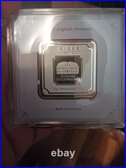 50 gram Silver Bar Geiger Edelmetalle (Original Square Assay) Security Line