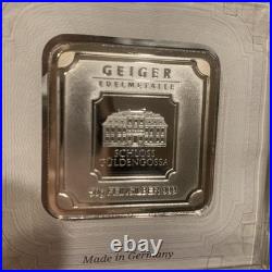 50 gram Silver Bar Geiger Edelmetalle (Original Square Assay) Security Line
