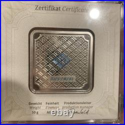 50 gram Silver Bar Geiger Edelmetalle (Original Square Assay) Security Line