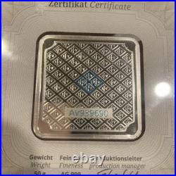 50 gram Silver Bar Geiger Edelmetalle (Original Square Assay) Security Line