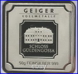 50 gram Silver Square Geiger Edelmetalle (Encapsulated withAssay) #1976