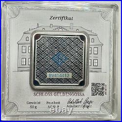 50g Silver Geiger Edelmetalle Square German Bar Serialized And Sealed In Assay