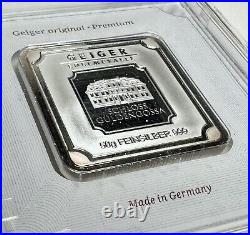 50g Silver Geiger Edelmetalle Square German Bar Serialized And Sealed In Assay