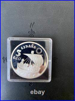 51.1g PURE SILVER Lot Spain 5 ECU & Liberia $20 Vasa Ship KM# 971 KM# 485 Proof