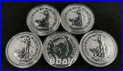 5X 2021 Silver Britannia 1oz Royal Mint Solid Silver Coins in Protective Capsule