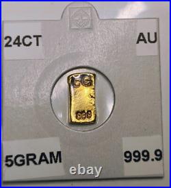 5 Gram Solid 24ct Gold Bar 999.9 Pure Fine Bullion Poured Nugget Cast AU
