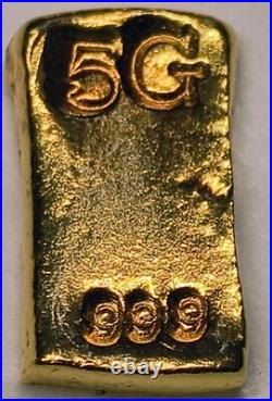 5 Gram Solid 24ct Gold Bar 999.9 Pure Fine Bullion Poured Nugget Cast AU