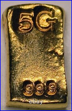 5 Gram Solid 24ct Gold Bar 999.9 Pure Fine Bullion Poured Nugget Cast AU
