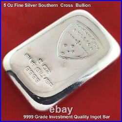 5 OZ Fine Grade 9999 Solid Silver Southern Cross Bullion Ingot Investment Bar