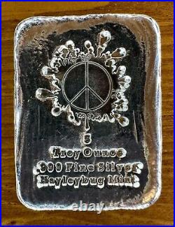 5 Oz 999 Silver Bar Hayleybug Mint Peace Square Bar RETIRED HB 5 Oz 999 Silver Bar Hayleybug Mint Peace Square Bar RETIRED HB