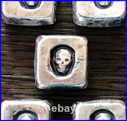 (5) Separate 1 TR/OZ MK BARZ SKULL CUBE. 999 Fine Silver Chunky & Heavy