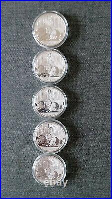 5 x 2013 1oz. 999 Chinese Panda Solid Pure Silver Coin Mint Condition In Capsule