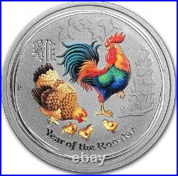 5 x 2017 Lunar Rooster Coloured 50 Cent 0.5 ounce 999 solid silver coin NEW